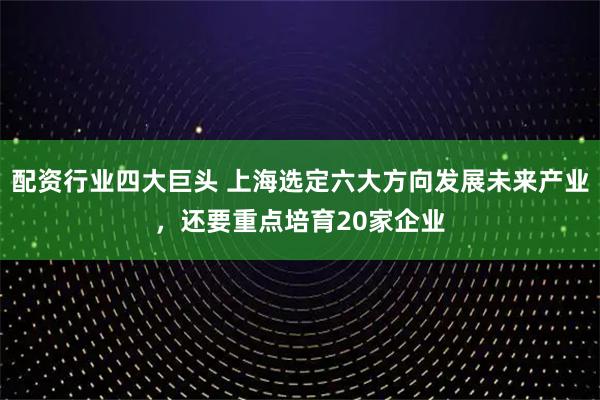 配资行业四大巨头 上海选定六大方向发展未来产业，还要重点培育20家企业